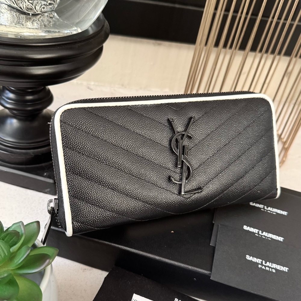 SOLD - 💎AUTH YSL Saint Laurent Monogram Zip Around Wallet Black - Picture 1 of 14